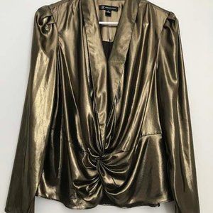 Shinny Gold Black Tone Collar Long Sleeve Blouse - Brand New